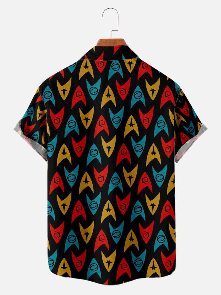 Men's Star Trek Symbols All Over Print Short Sleeve ShirtMens short sleeve shirts Big and tall Mens shirts Short sleeve shirts for men Mens 4xl shirts Casual short sleeve shirts