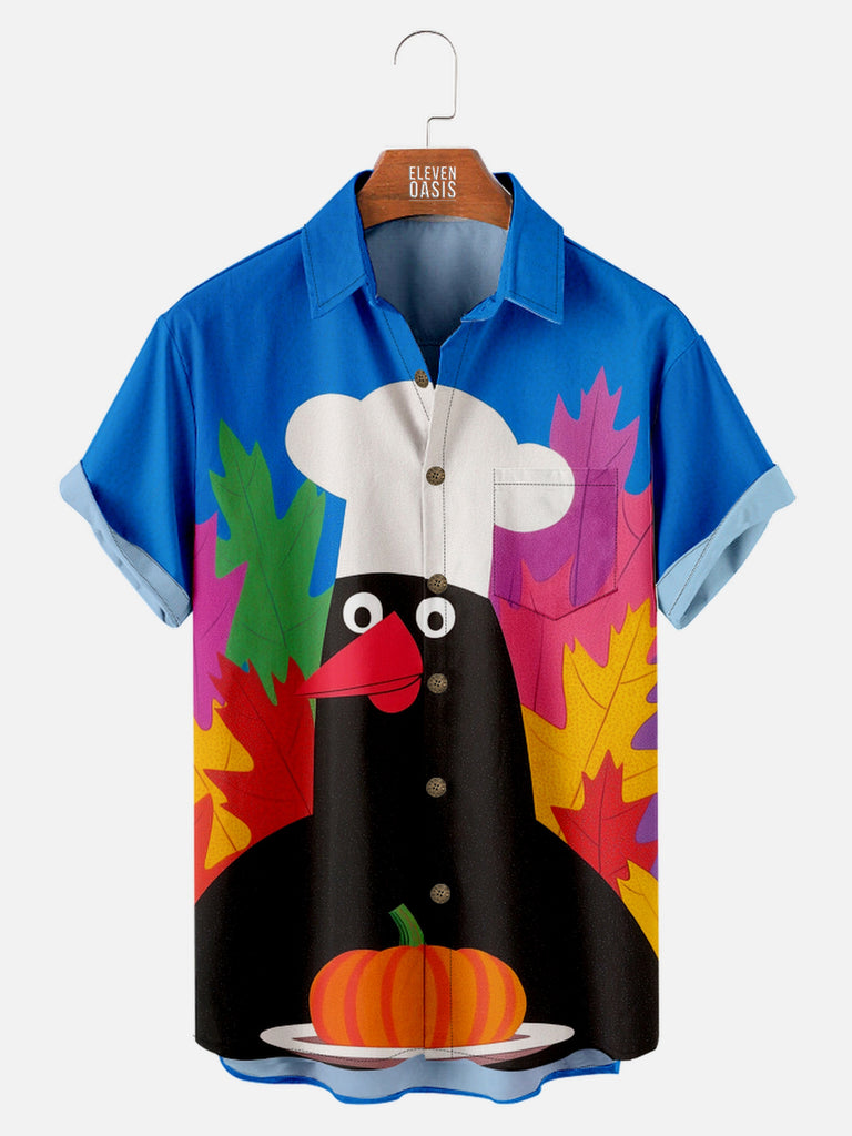 Men's Abstract Thanksgiving Turkey Serves Pumpkin Short Sleeve ShirtMens short sleeve shirts Big and tall Mens shirts Short sleeve shirts for men Mens 4xl shirts Casual short sleeve shirts