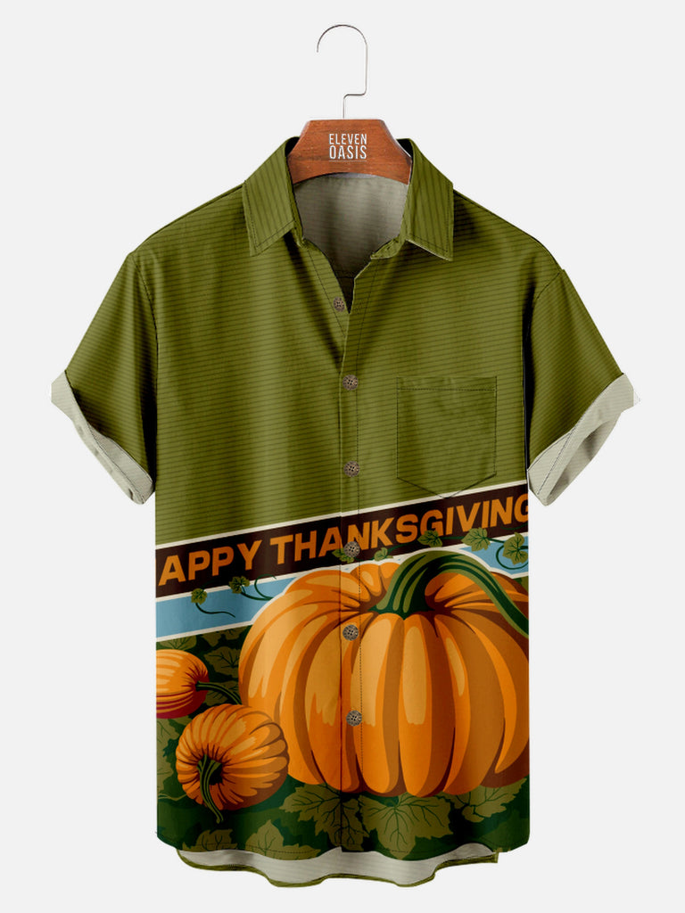 Men's Happy Thanksgiving Pumpkin Short Sleeve ShirtMens short sleeve shirts Big and tall Mens shirts Short sleeve shirts for men Mens 4xl shirts Casual short sleeve shirts