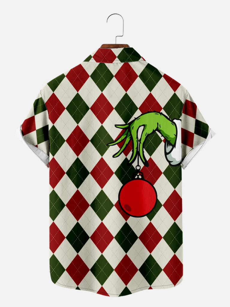 Men's Checkered Merry Grinchmas Grinch Christmas Short Sleeve Shirt with Chest PocketMens short sleeve shirts Big and tall Mens shirts Short sleeve shirts for men Mens 4xl shirts Casual short sleeve shirts