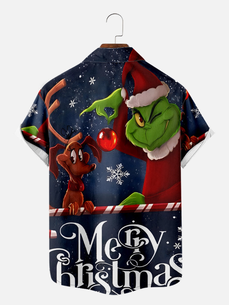 Men's Merry Christmas with Grinch and Dog Short Sleeve ShirtMens short sleeve shirts Big and tall Mens shirts Short sleeve shirts for men Mens 4xl shirts Casual short sleeve shirts