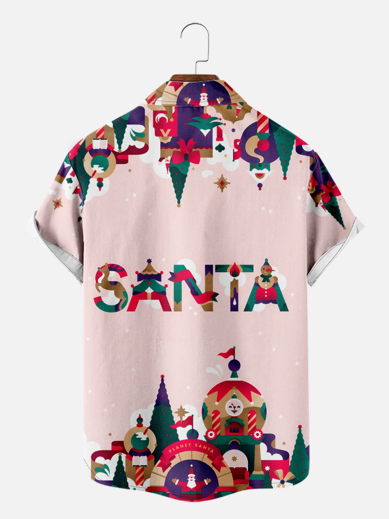 Men's Santa and Decorations Short Sleeve Shirt with Chest PocketMens short sleeve shirts Big and tall Mens shirts Short sleeve shirts for men Mens 4xl shirts Casual short sleeve shirts