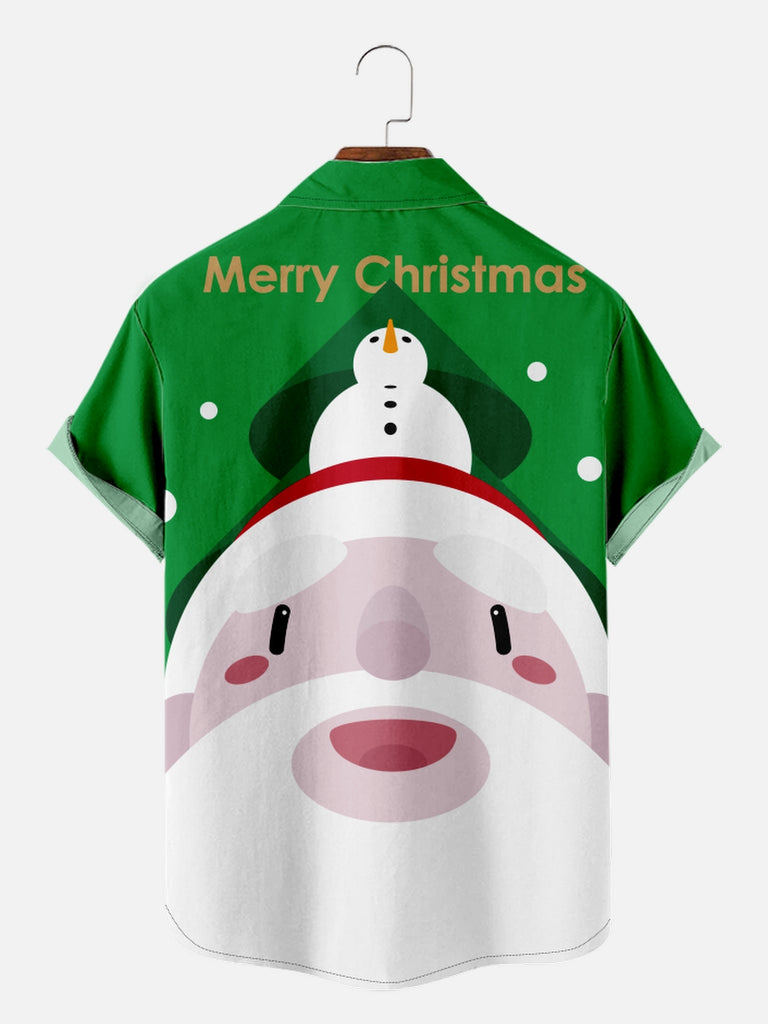 Men's Merry Christmas Happy Santa and Snowman Short Sleeve ShirtMens short sleeve shirts Big and tall Mens shirts Short sleeve shirts for men Mens 4xl shirts Casual short sleeve shirts