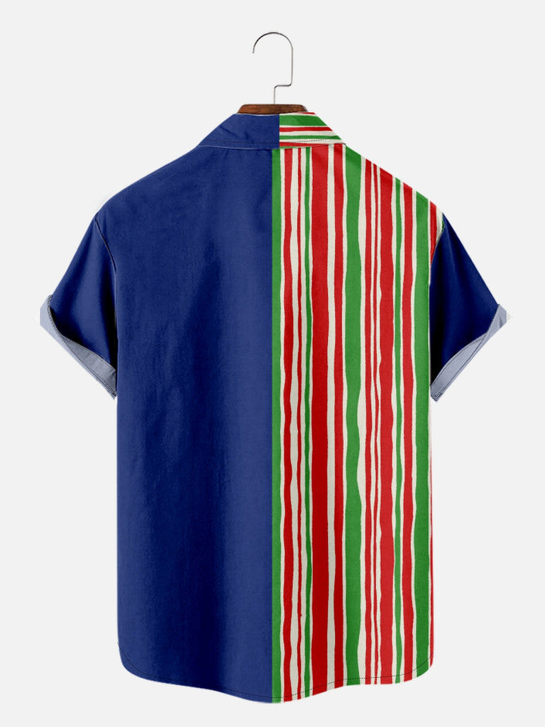 Men's Christmas Striped Ornaments Candy Cane Short Sleeve ShirtMens short sleeve shirts Big and tall Mens shirts Short sleeve shirts for men Mens 4xl shirts Casual short sleeve shirts