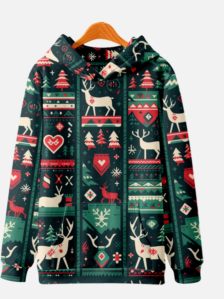 Unisex Christmas Pattern Cozy Reindeer and Tree HoodieMens short sleeve shirts Big and tall Mens shirts Short sleeve shirts for men Mens 4xl shirts Casual short sleeve shirts