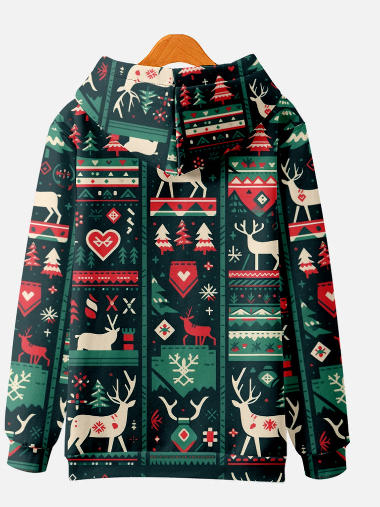 Unisex Christmas Pattern Cozy Reindeer and Tree HoodieMens short sleeve shirts Big and tall Mens shirts Short sleeve shirts for men Mens 4xl shirts Casual short sleeve shirts