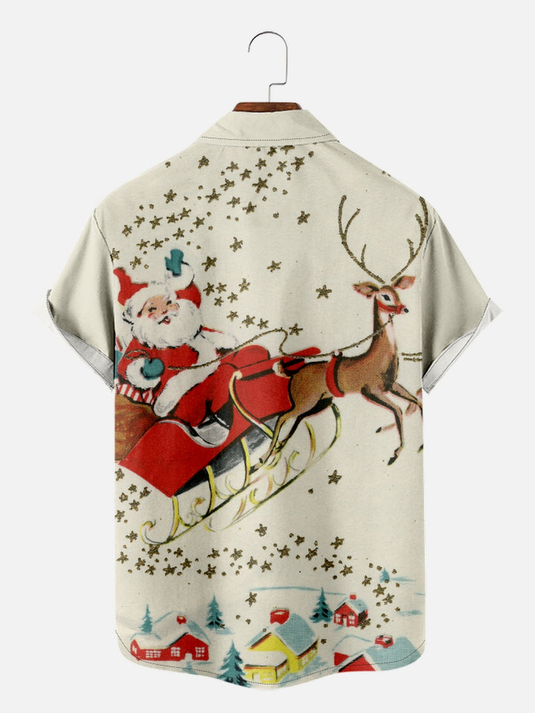 Men's Santa's Sleigh with Reindeer Delivering Presents Short Sleeve ShirtMens short sleeve shirts Big and tall Mens shirts Short sleeve shirts for men Mens 4xl shirts Casual short sleeve shirts