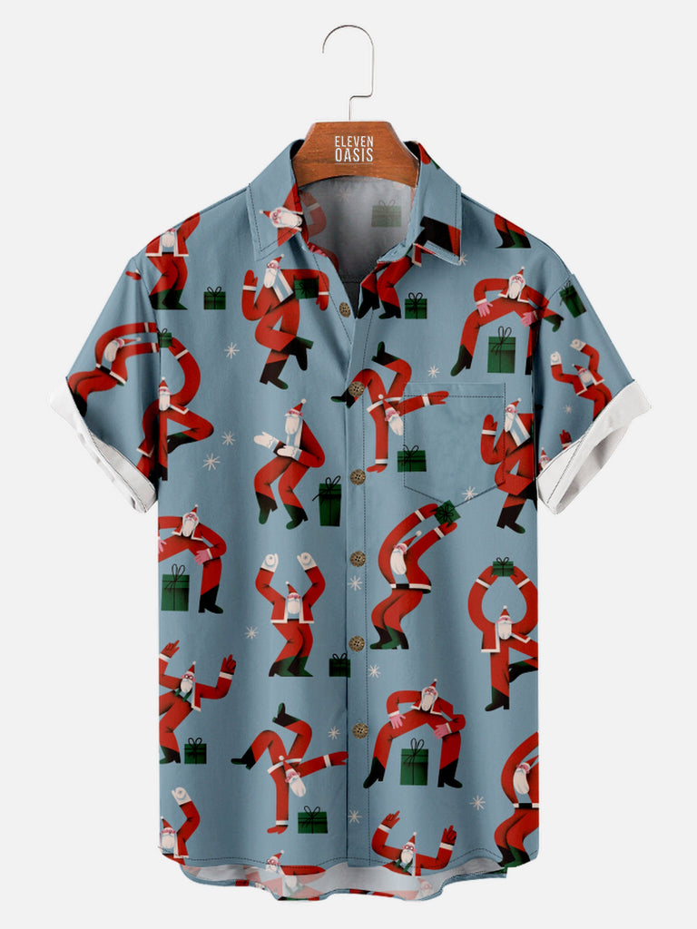 Men's Happy Dancing Santa with Presents All Over Print Short Sleeve ShirtMens short sleeve shirts Big and tall Mens shirts Short sleeve shirts for men Mens 4xl shirts Casual short sleeve shirts