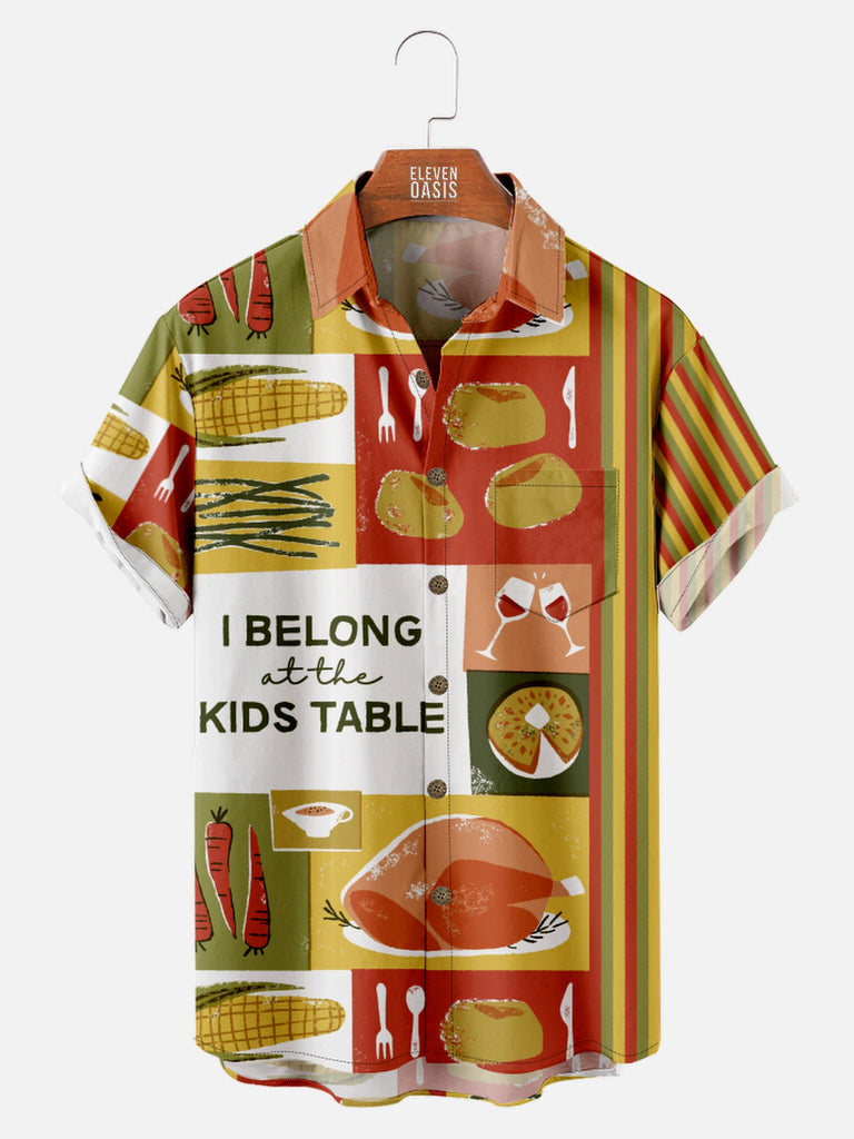 Men's Funny I Belong on the Kids Table Thanksgiving Food Short Sleeve ShirtMens short sleeve shirts Big and tall Mens shirts Short sleeve shirts for men Mens 4xl shirts Casual short sleeve shirts