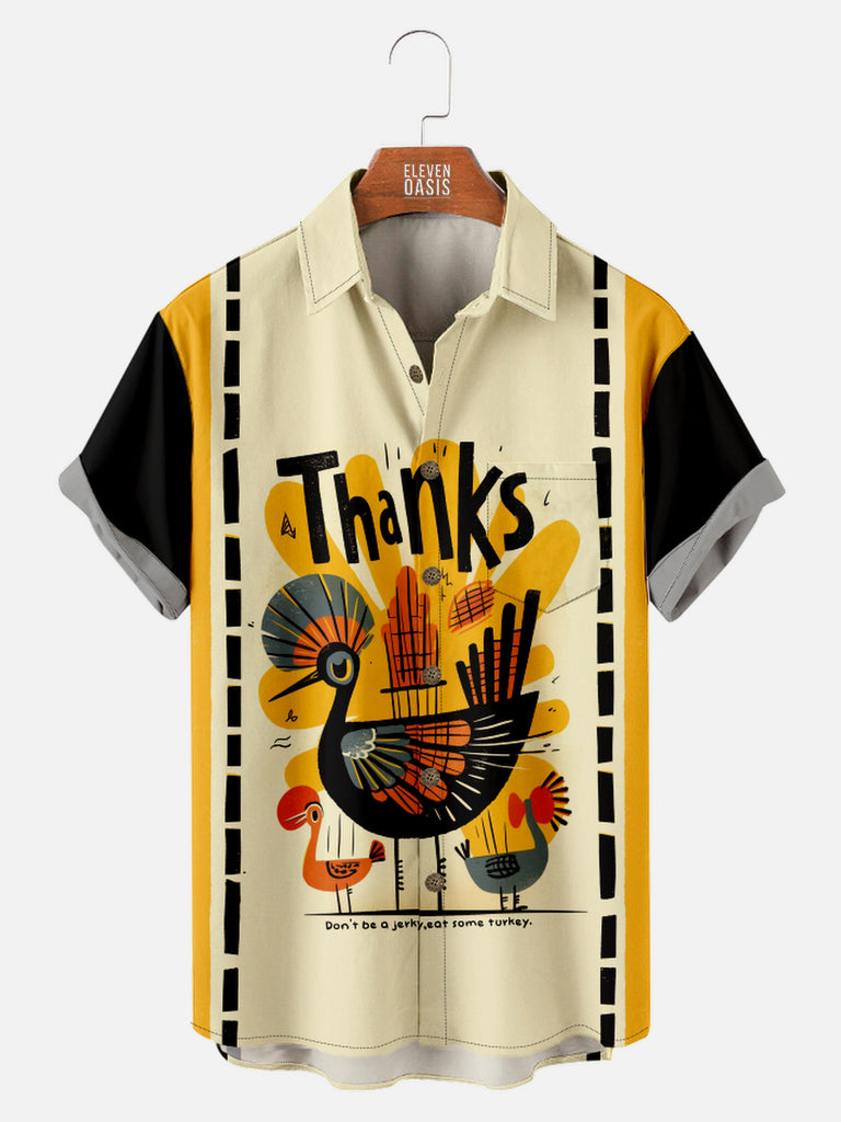 Men's Happy Thanksgiving Don't Be a Jerk Eat Some Turkey Short Sleeve ShirtMens short sleeve shirts Big and tall Mens shirts Short sleeve shirts for men Mens 4xl shirts Casual short sleeve shirts