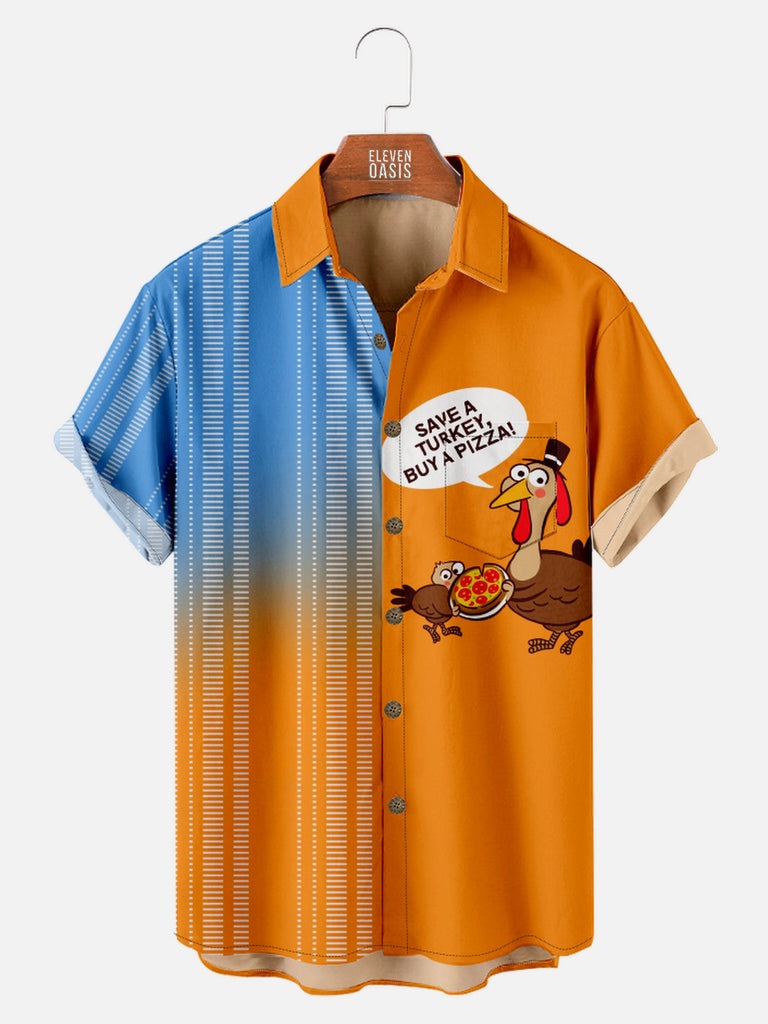 Men's Happy Thanksgiving Eat Pizza Striped Short Sleeve ShirtMens short sleeve shirts Big and tall Mens shirts Short sleeve shirts for men Mens 4xl shirts Casual short sleeve shirts