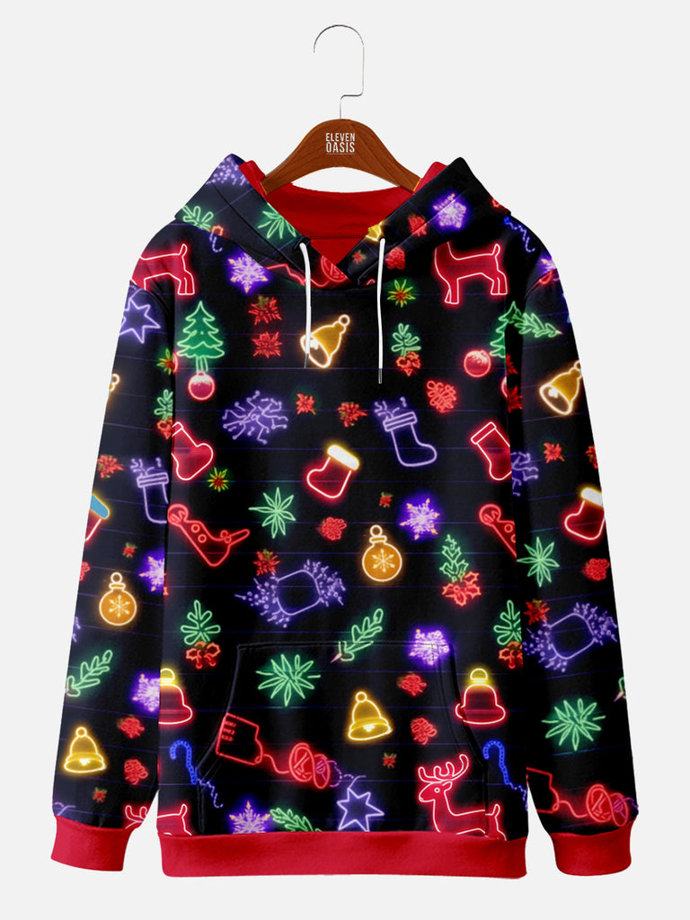 Neon Christmas Tree Reindeer Ornaments Hoodie, mens short sleeve shirts¡ê?big and tall mens shirts¡ê?short sleeve shirts for men¡ê?mens 4xl shirts¡ê?casual short sleeve shirts