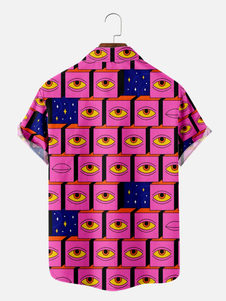 Men's Retro 70s Inspired Psychedelic Eye Pattern Short Sleeve Shirt, mens short sleeve shirts¡ê?big and tall mens shirts¡ê?short sleeve shirts for men¡ê?mens 4xl shirts¡ê?casual short sleeve shirts