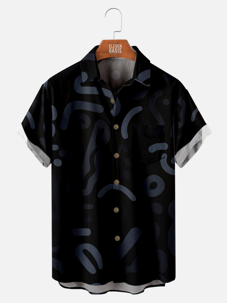 Men's Black Hand Drawn Line Art Pattern Short Sleeve Shirt, mens short sleeve shirts¡ê?big and tall mens shirts¡ê?short sleeve shirts for men¡ê?mens 4xl shirts¡ê?casual short sleeve shirts