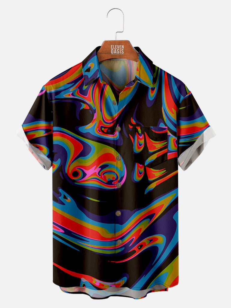 Men's 70s Inspired Colorful Paint Swirls Short Sleeve Shirt, mens short sleeve shirts£¬big and tall mens shirts£¬short sleeve shirts for men£¬mens 4xl shirts£¬casual short sleeve shirts