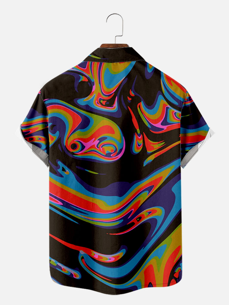 Men's 70s Inspired Colorful Paint Swirls Short Sleeve Shirt, mens short sleeve shirts£¬big and tall mens shirts£¬short sleeve shirts for men£¬mens 4xl shirts£¬casual short sleeve shirts