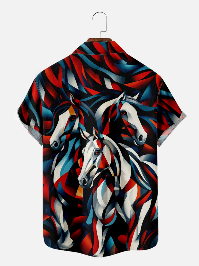 Men's Abstract Three Horses Short Sleeve Shirt, mens short sleeve shirts¡ê?big and tall mens shirts¡ê?short sleeve shirts for men¡ê?mens 4xl shirts¡ê?casual short sleeve shirts