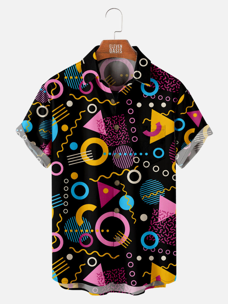 Men's Trapper Keeper Inspired Colorful Shapes Short Sleeve Shirt, mens short sleeve shirts¡ê?big and tall mens shirts¡ê?short sleeve shirts for men¡ê?mens 4xl shirts¡ê?casual short sleeve shirts