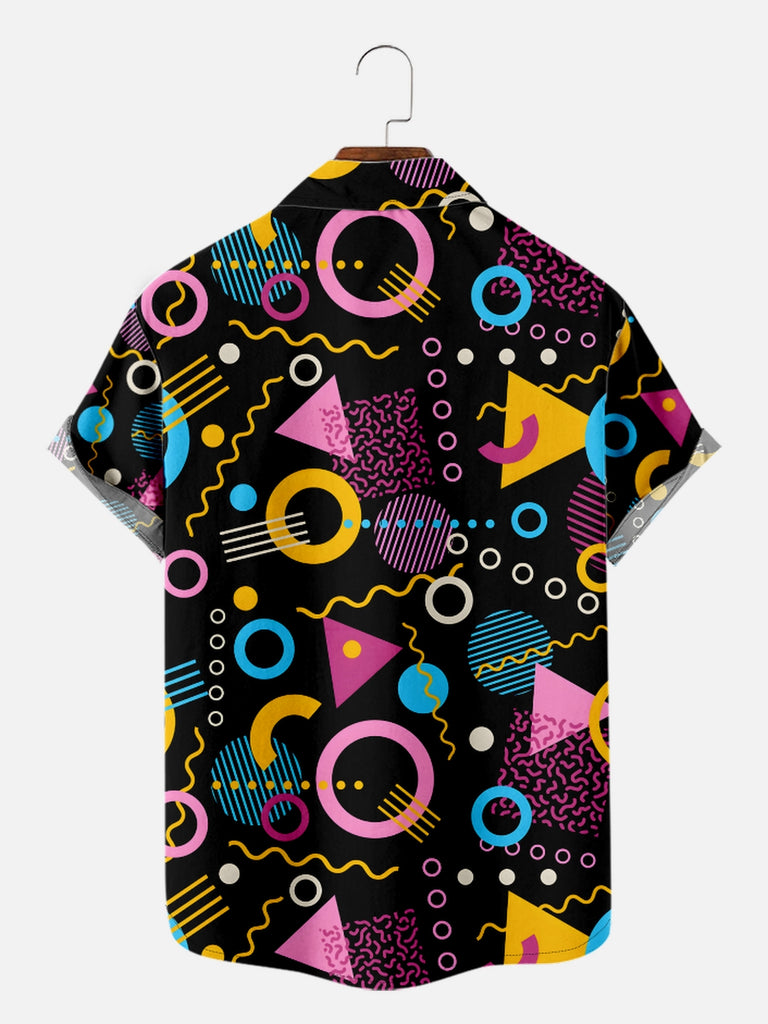 Men's Trapper Keeper Inspired Colorful Shapes Short Sleeve Shirt, mens short sleeve shirts£¬big and tall mens shirts£¬short sleeve shirts for men£¬mens 4xl shirts£¬casual short sleeve shirts