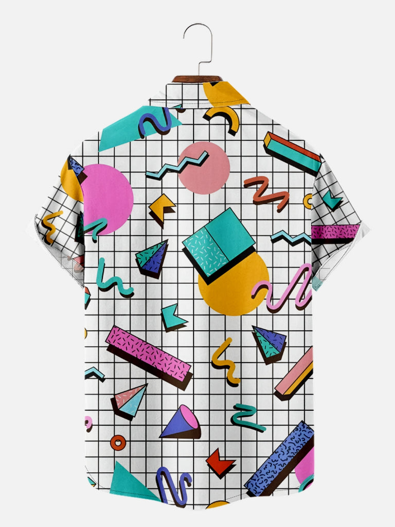 Men's Trapper Keeper Inspired Shapes Pattern Grid Short Sleeve Shirt, mens short sleeve shirts¡ê?big and tall mens shirts¡ê?short sleeve shirts for men¡ê?mens 4xl shirts¡ê?casual short sleeve shirts