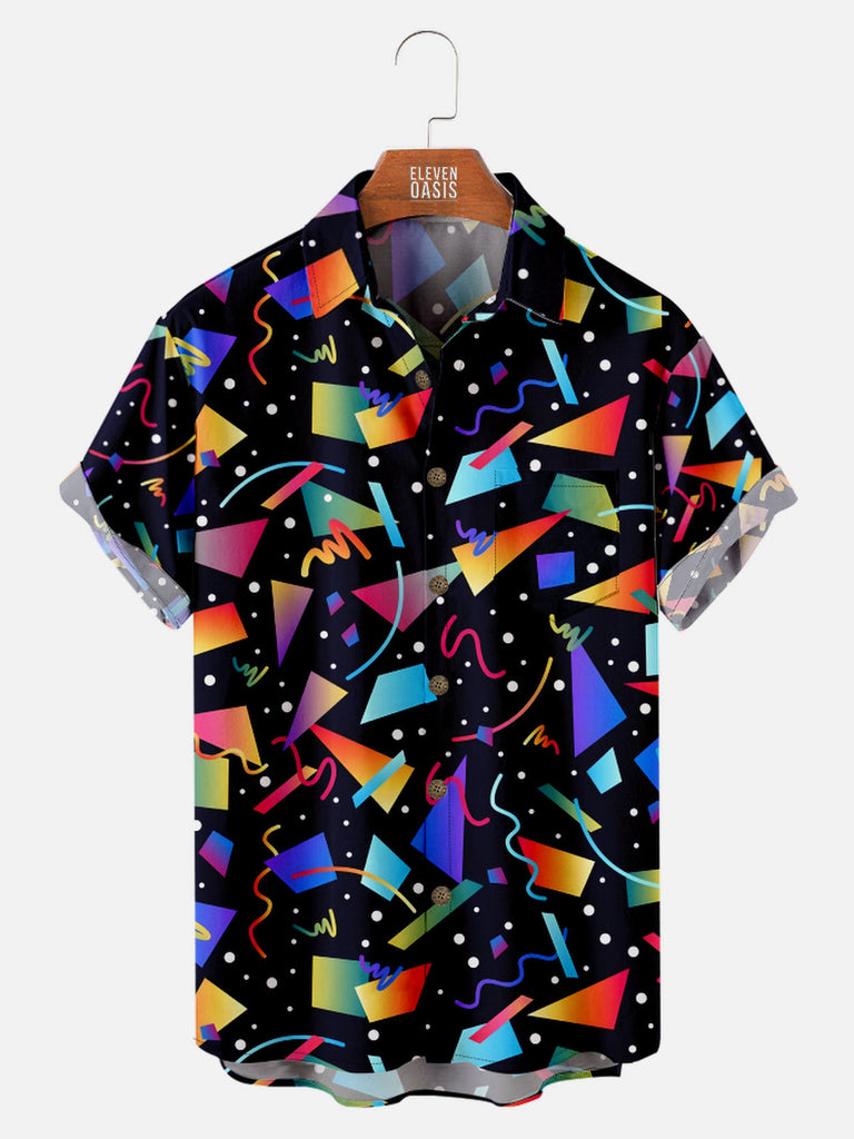 Men's Trapper Keeper Geometric Rainbow Gradient Shapes Short Sleeve Shirt, mens short sleeve shirts¡ê?big and tall mens shirts¡ê?short sleeve shirts for men¡ê?mens 4xl shirts¡ê?casual short sleeve shirts