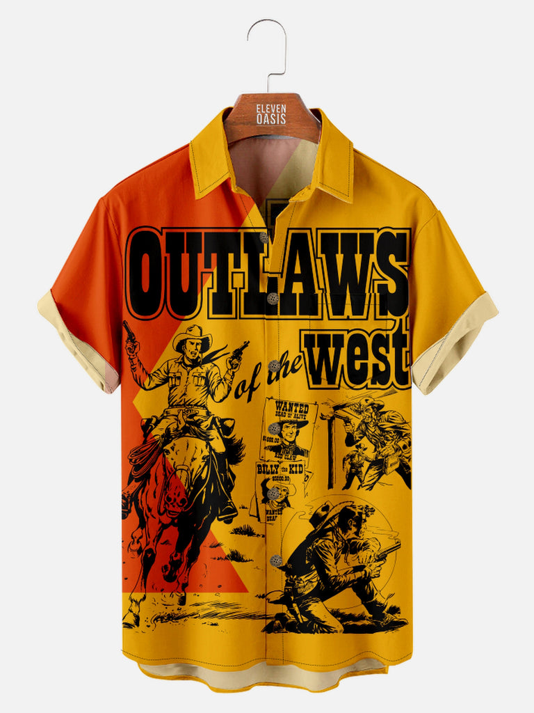 Men's Outlaws of the West Wanted Cowboys Short Sleeve Shirt, mens short sleeve shirts£¬big and tall mens shirts£¬short sleeve shirts for men£¬mens 4xl shirts£¬casual short sleeve shirts