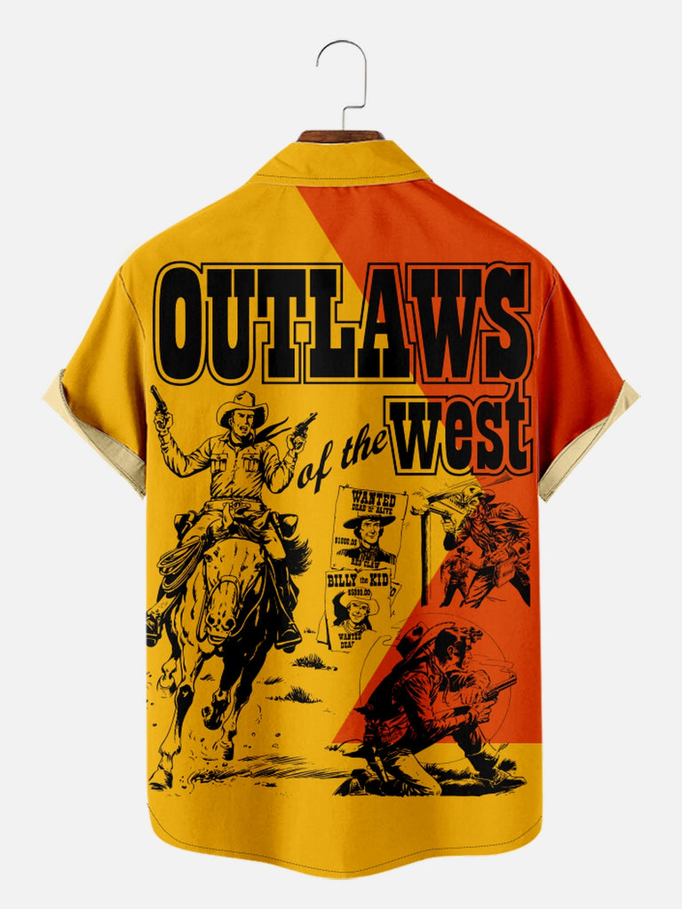 Men's Outlaws of the West Wanted Cowboys Short Sleeve Shirt, mens short sleeve shirts¡ê?big and tall mens shirts¡ê?short sleeve shirts for men¡ê?mens 4xl shirts¡ê?casual short sleeve shirts