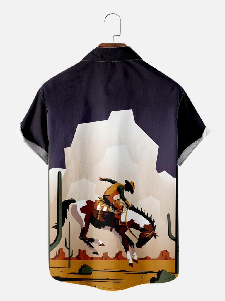 Men's Cowboy in the Desert Breaking a Horse Short Sleeve Shirt, mens short sleeve shirts£¬big and tall mens shirts£¬short sleeve shirts for men£¬mens 4xl shirts£¬casual short sleeve shirts