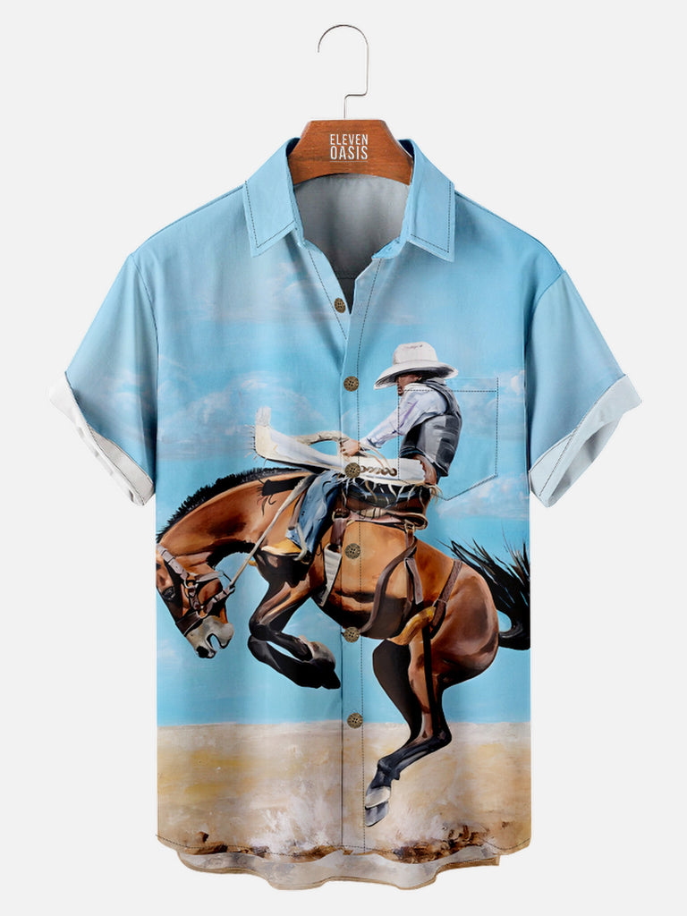 Men's Cowboy Riding a Horse in the Desert Short Sleeve Shirt, mens short sleeve shirts£¬big and tall mens shirts£¬short sleeve shirts for men£¬mens 4xl shirts£¬casual short sleeve shirts