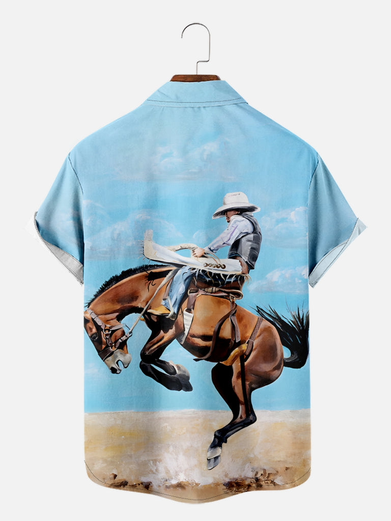 Men's Cowboy Riding a Horse in the Desert Short Sleeve Shirt, mens short sleeve shirts£¬big and tall mens shirts£¬short sleeve shirts for men£¬mens 4xl shirts£¬casual short sleeve shirts