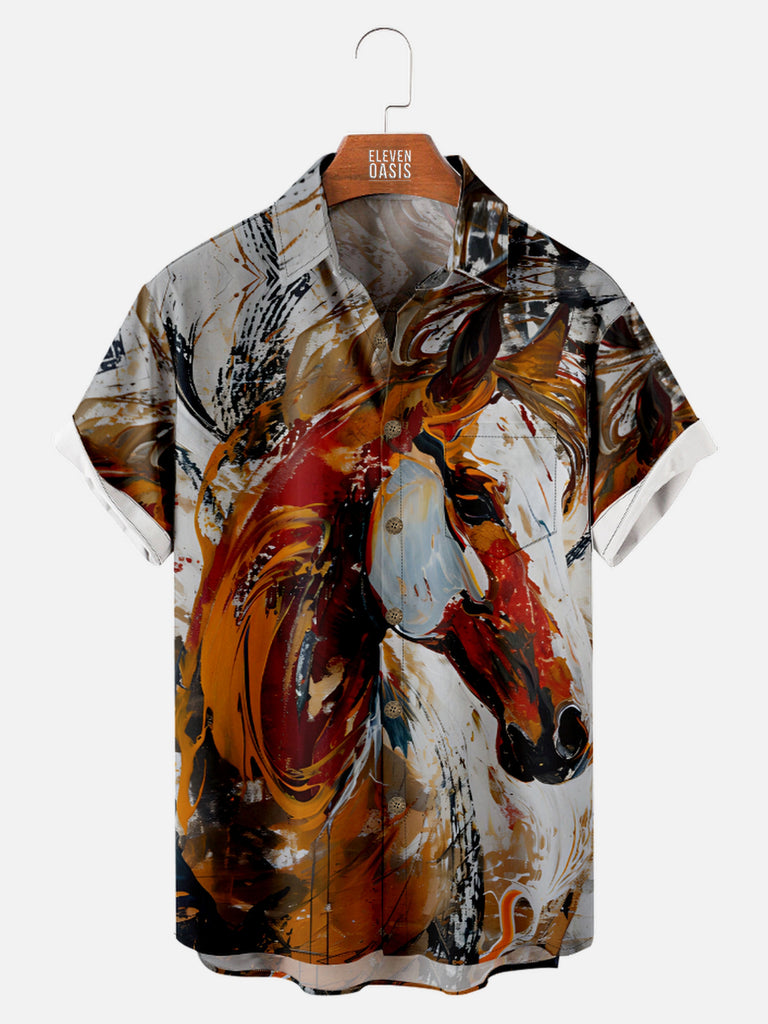 Men's Beautifully Painted Horse Short Sleeve Shirt, mens short sleeve shirts?¨º?big and tall mens shirts?¨º?short sleeve shirts for men?¨º?mens 4xl shirts?¨º?casual short sleeve shirts