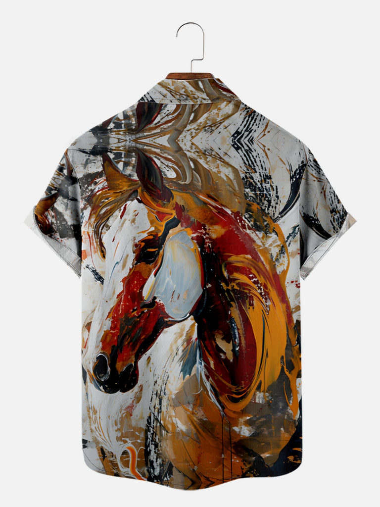 Men's Beautifully Painted Horse Short Sleeve Shirt, mens short sleeve shirts£¬big and tall mens shirts£¬short sleeve shirts for men£¬mens 4xl shirts£¬casual short sleeve shirts