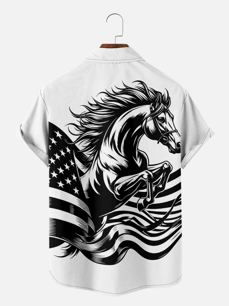 Men's Horse Leaping Out of Stars and Stripes USA Flag Short Sleeve Shirt, mens short sleeve shirts£¬big and tall mens shirts£¬short sleeve shirts for men£¬mens 4xl shirts£¬casual short sleeve shirts