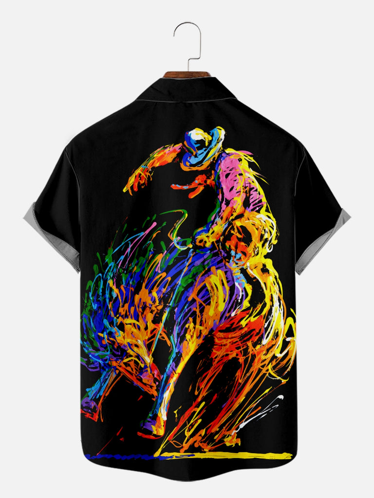 Men's Abstract Cowboy Breaking a Horse Short Sleeve Shirt, mens short sleeve shirts¡ê?big and tall mens shirts¡ê?short sleeve shirts for men¡ê?mens 4xl shirts¡ê?casual short sleeve shirts