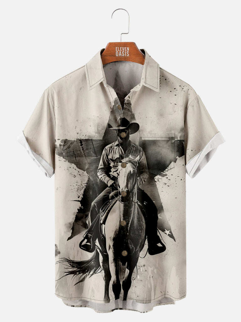 Men's Cowboy Riding on a Horse with Star Background Short Sleeve Shirt, mens short sleeve shirts¡ê?big and tall mens shirts¡ê?short sleeve shirts for men¡ê?mens 4xl shirts¡ê?casual short sleeve shirts