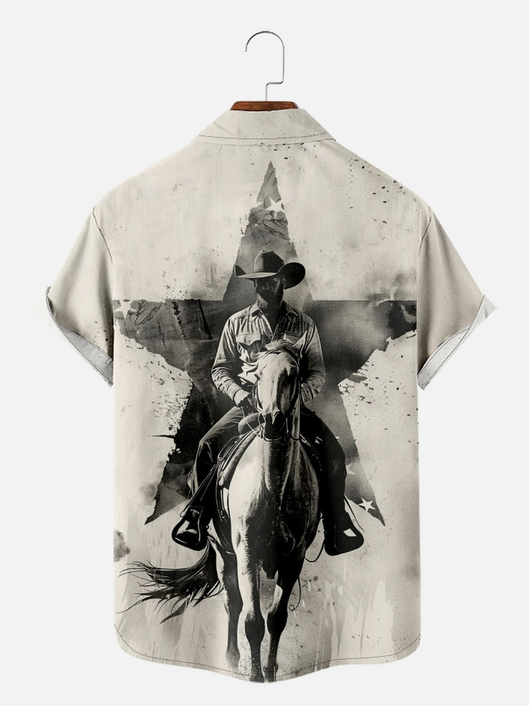 Men's Cowboy Riding on a Horse with Star Background Short Sleeve Shirt, mens short sleeve shirts¡ê?big and tall mens shirts¡ê?short sleeve shirts for men¡ê?mens 4xl shirts¡ê?casual short sleeve shirts