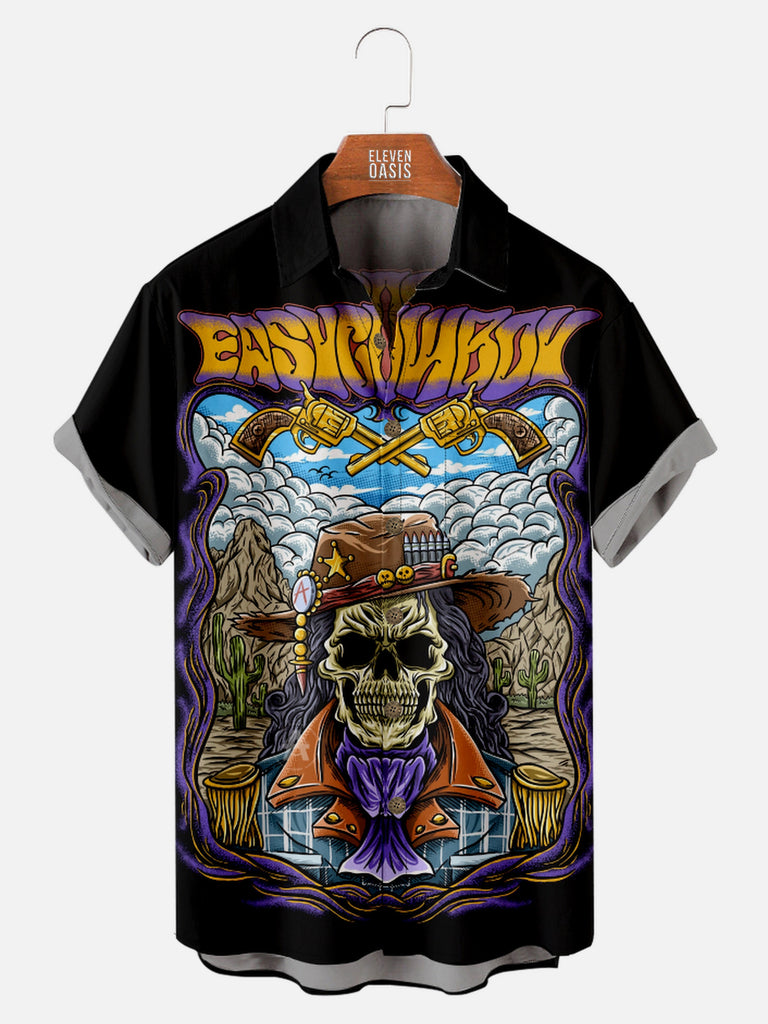 Men's Easy Cowboy Undead Skull Skeleton in the Desert Short Sleeve Shirt, mens short sleeve shirts¡ê?big and tall mens shirts¡ê?short sleeve shirts for men¡ê?mens 4xl shirts¡ê?casual short sleeve shirts