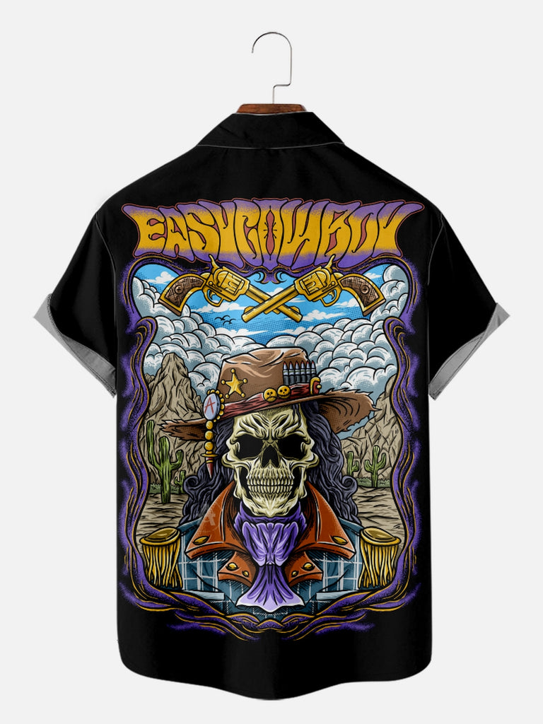 Men's Easy Cowboy Undead Skull Skeleton in the Desert Short Sleeve Shirt, mens short sleeve shirts¡ê?big and tall mens shirts¡ê?short sleeve shirts for men¡ê?mens 4xl shirts¡ê?casual short sleeve shirts