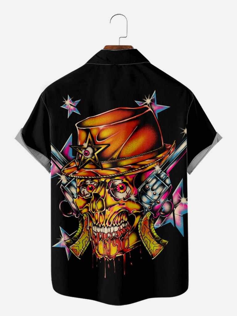 Men's Graffiti Style Cowboy Skull Short Sleeve Shirt, mens short sleeve shirts¡ê?big and tall mens shirts¡ê?short sleeve shirts for men¡ê?mens 4xl shirts¡ê?casual short sleeve shirts