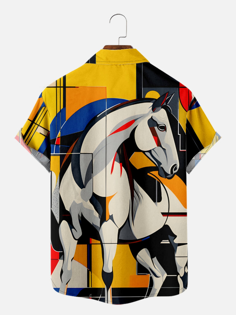 Men's Abstract Horse In Front of the Sun Light Short Sleeve Shirt, mens short sleeve shirts¡ê?big and tall mens shirts¡ê?short sleeve shirts for men¡ê?mens 4xl shirts¡ê?casual short sleeve shirts