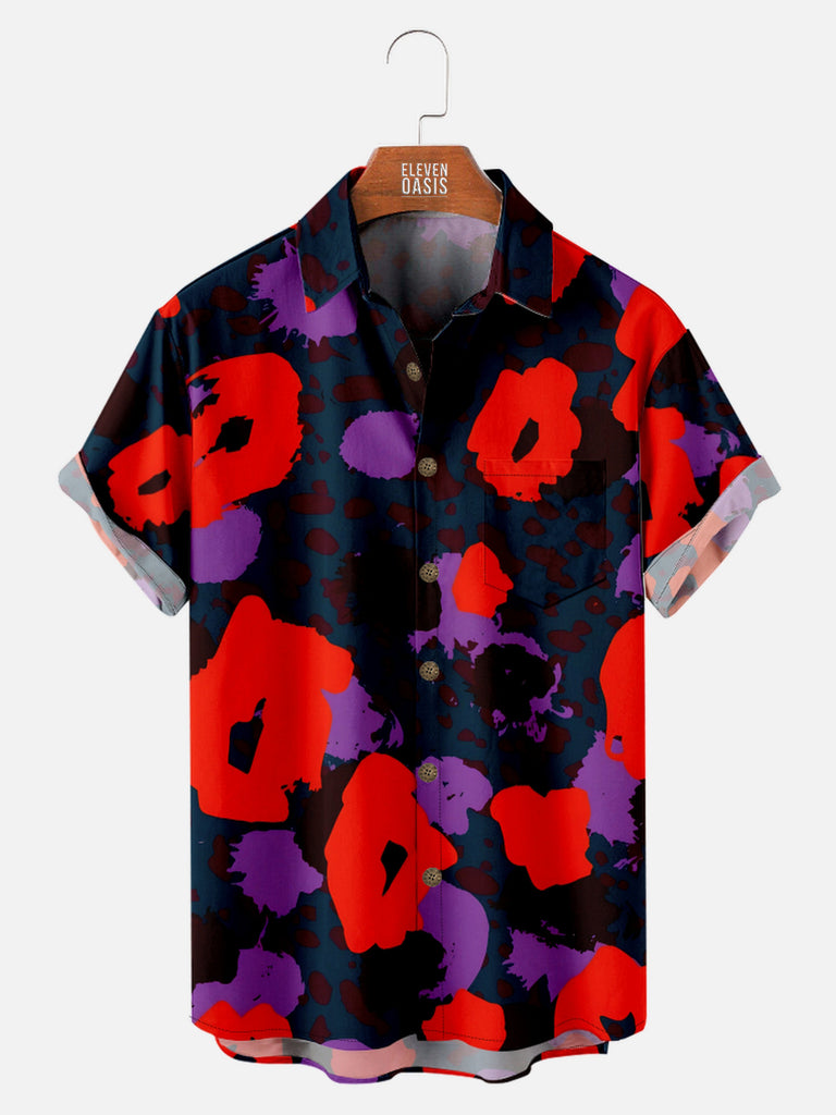 Men's Abstract Daffodil Floral Pattern Short Sleeve Shirt, mens short sleeve shirts¡ê?big and tall mens shirts¡ê?short sleeve shirts for men¡ê?mens 4xl shirts¡ê?casual short sleeve shirts