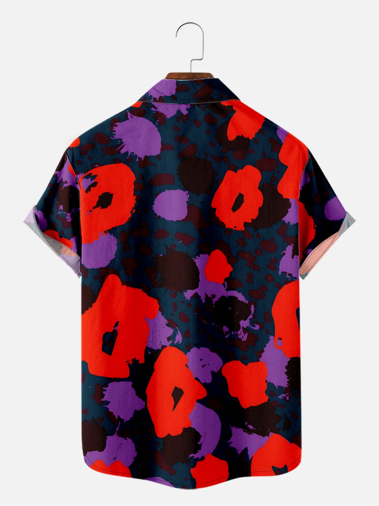 Men's Abstract Daffodil Floral Pattern Short Sleeve Shirt, mens short sleeve shirts£¬big and tall mens shirts£¬short sleeve shirts for men£¬mens 4xl shirts£¬casual short sleeve shirts