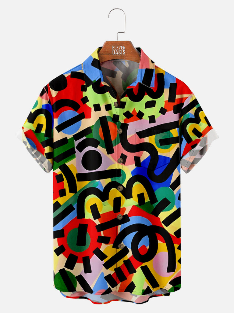 Men's Colorful Line Art Inspired Short Sleeve Shirt, mens short sleeve shirts¡ê?big and tall mens shirts¡ê?short sleeve shirts for men¡ê?mens 4xl shirts¡ê?casual short sleeve shirts