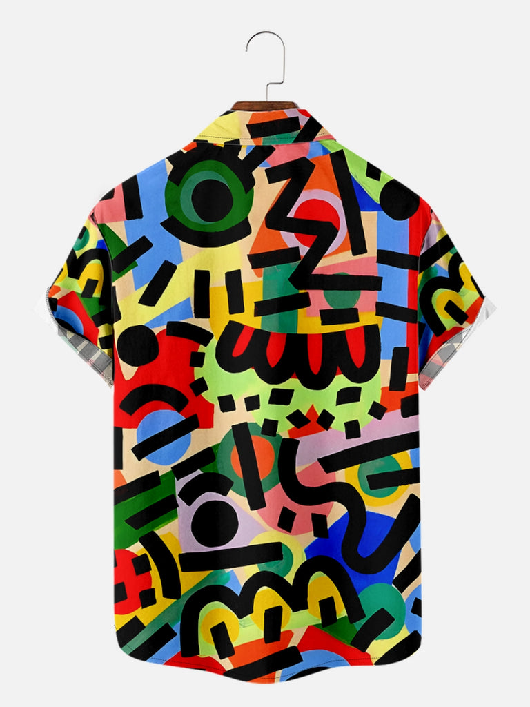 Men's Colorful Line Art Inspired Short Sleeve Shirt, mens short sleeve shirts¡ê?big and tall mens shirts¡ê?short sleeve shirts for men¡ê?mens 4xl shirts¡ê?casual short sleeve shirts