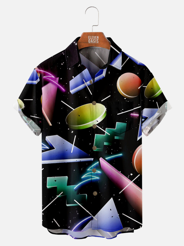 Men's Trapper Keeper Inspired 3D Shapes with Gradient Short Sleeve Shirt, mens short sleeve shirts£¬big and tall mens shirts£¬short sleeve shirts for men£¬mens 4xl shirts£¬casual short sleeve shirts