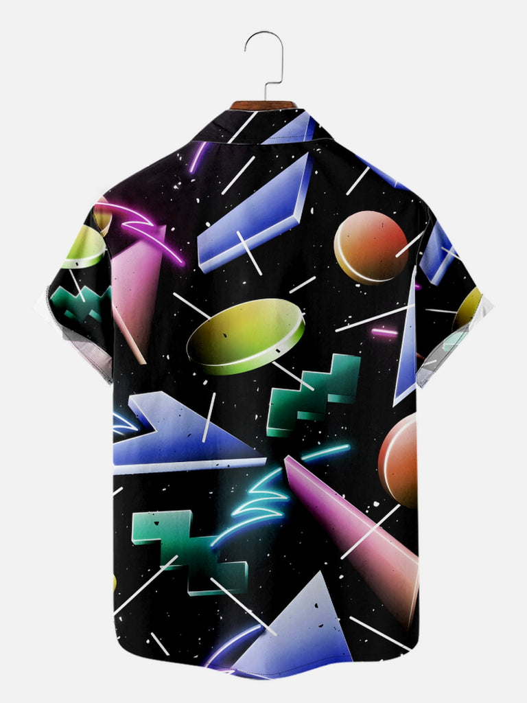 Men's Trapper Keeper Inspired 3D Shapes with Gradient Short Sleeve Shirt, mens short sleeve shirts£¬big and tall mens shirts£¬short sleeve shirts for men£¬mens 4xl shirts£¬casual short sleeve shirts