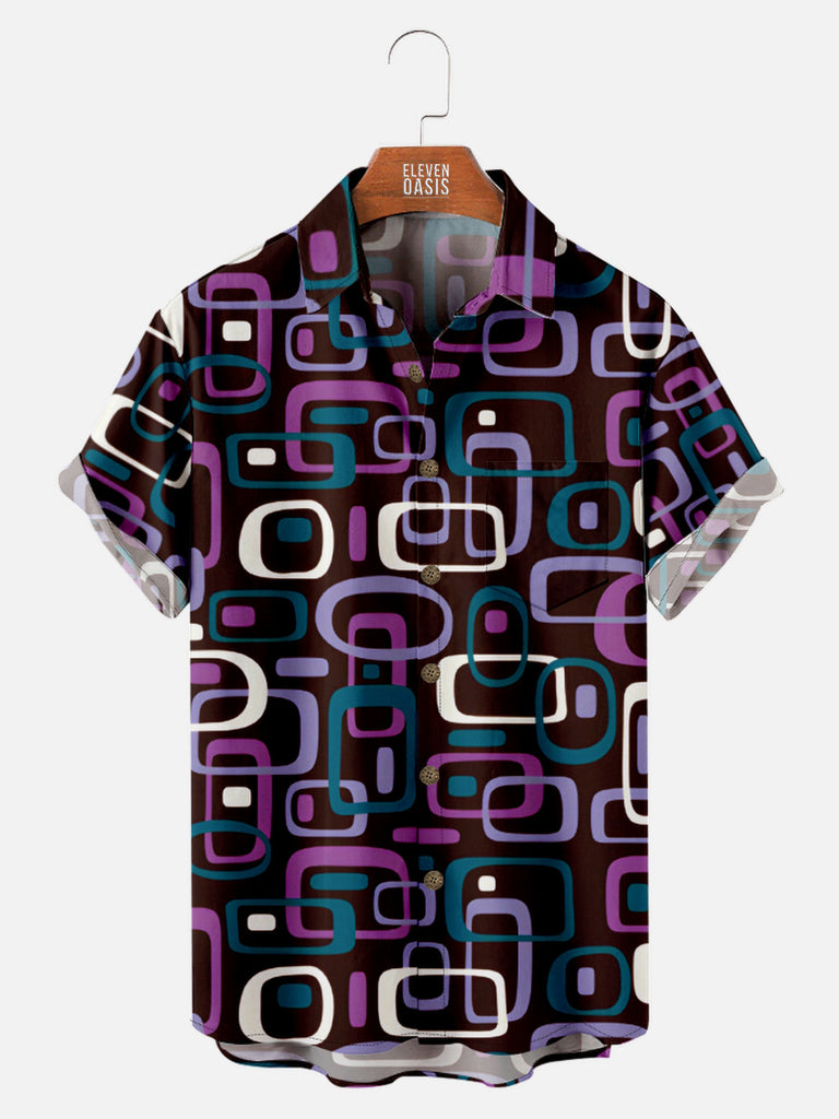 Men's Iconic 70s Pattern in Purple Short Sleeve Shirt, mens short sleeve shirts?¨º?big and tall mens shirts?¨º?short sleeve shirts for men?¨º?mens 4xl shirts?¨º?casual short sleeve shirts