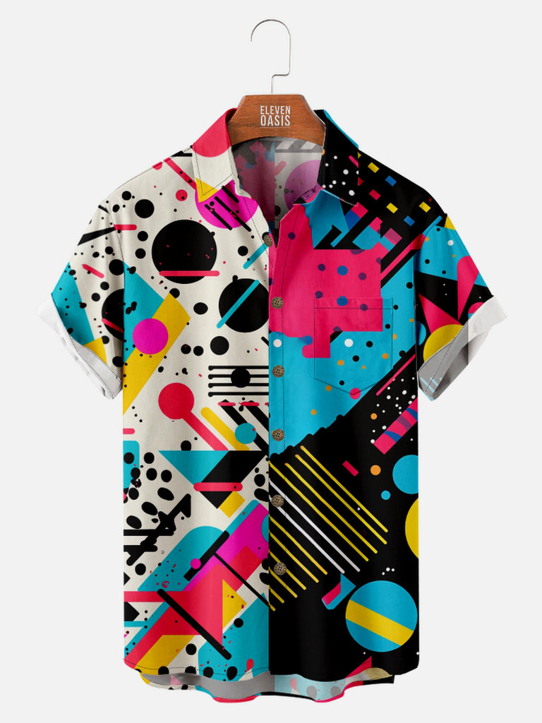 Men's Trapper Keeper Inspired Colorful  Geometric Shapes Short Sleeve Shirt, mens short sleeve shirts¡ê?big and tall mens shirts¡ê?short sleeve shirts for men¡ê?mens 4xl shirts¡ê?casual short sleeve shirts