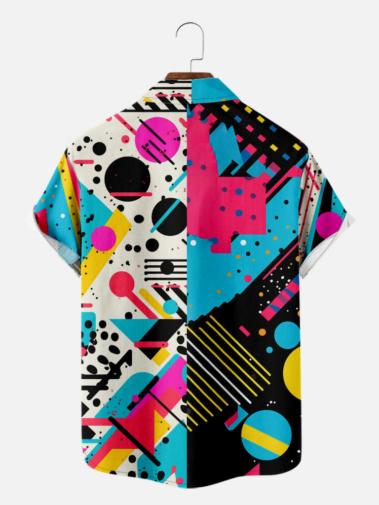 Men's Trapper Keeper Inspired Colorful  Geometric Shapes Short Sleeve Shirt, mens short sleeve shirts£¬big and tall mens shirts£¬short sleeve shirts for men£¬mens 4xl shirts£¬casual short sleeve shirts