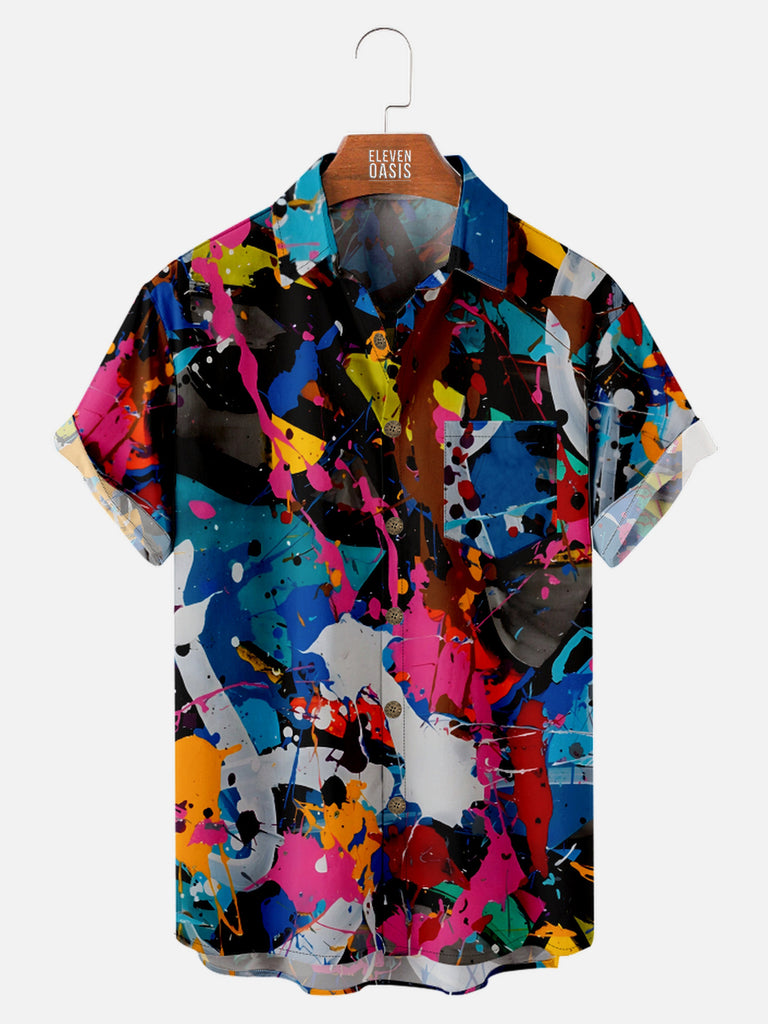 Men's Colorful Paint Blotches and Splatters Short Sleeve Shirt, mens short sleeve shirts¡ê?big and tall mens shirts¡ê?short sleeve shirts for men¡ê?mens 4xl shirts¡ê?casual short sleeve shirts